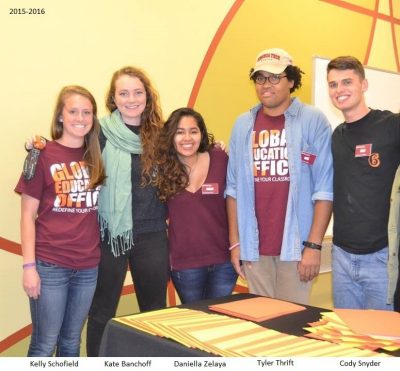 Peer advisors in 2015-16. From Left: Schofield, Banchoff, Zelaya, Thrift, Snyder